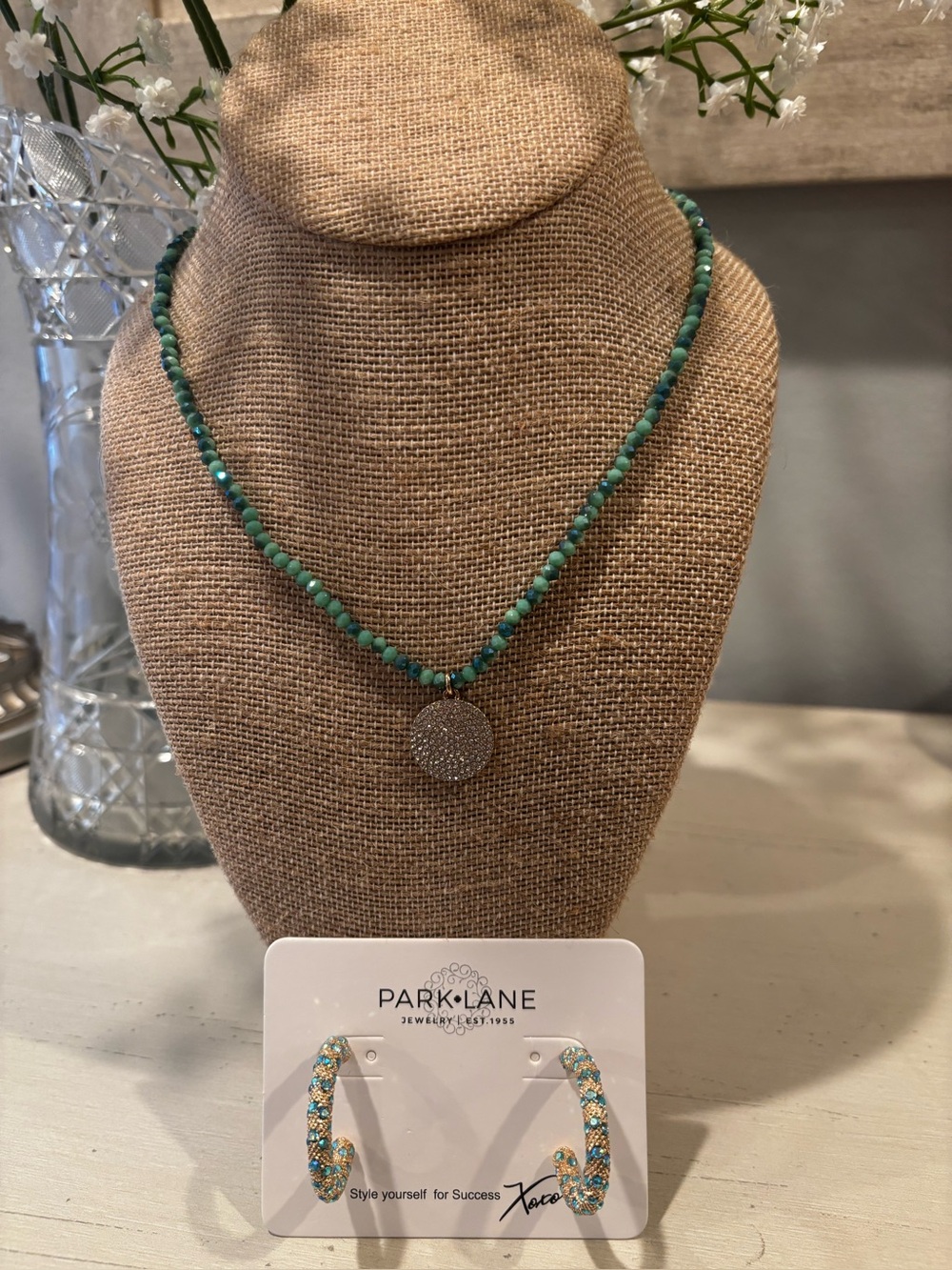 Park Lane ISLA Necklace & Hoop Earrings Set Sparkle Box Turquoise NWOT